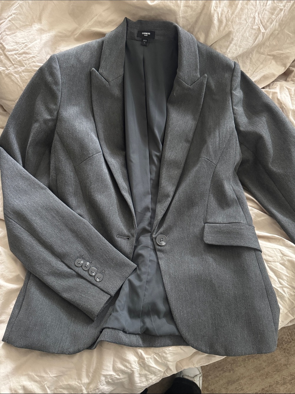 Express Gray Single-Button Notched Lapel Blazer